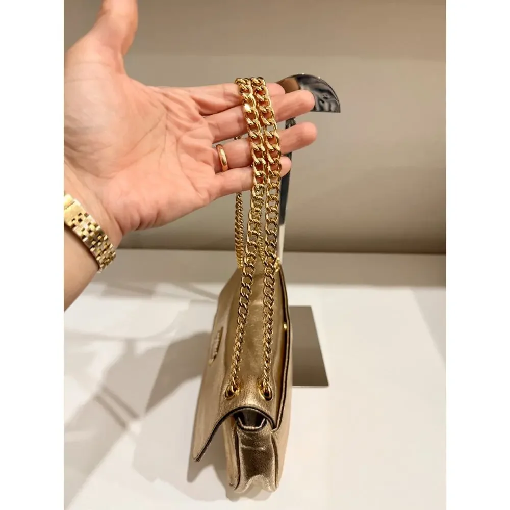 Michael Kors Jet Set Chain Strap Metallic Leather Shoulder Flap Clutch Bag Gold - Picture 8 of 11